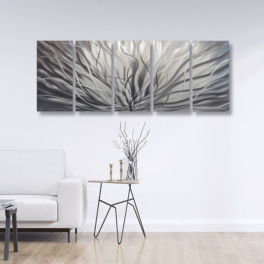Modern Silver Wall Art Set of 5 Titled Inbloom - Modern Elements Metal Art - SK879KHL