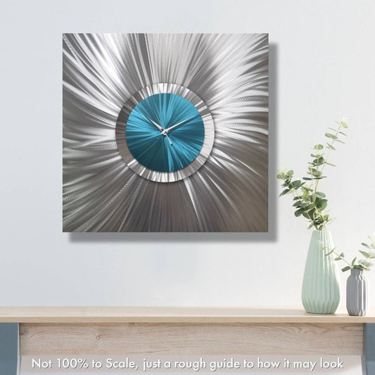Modern Silver Wall Clock – Large Oversized Abstract Clock & Metal Wall Sculpture - Modern Elements Metal Art - ME639SX