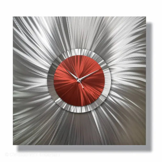 Modern Wall Clock Red Silver Art Large Oversized Elements Metal