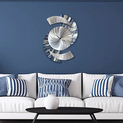 Navy Art Clock Titled "Elliptical - Modern Elements Metal Art - ME982629