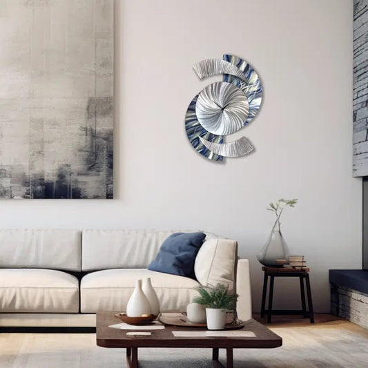 Navy Art Clock Titled "Elliptical - Modern Elements Metal Art - ME982629