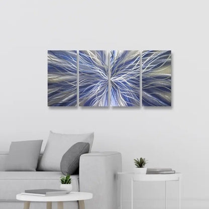 Navy Blue Abstract Metal Wall Art Set of 4 with Silver Accents for Modern Décor - Modern Elements Metal Art - I567886S
