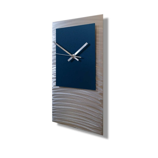 Navy Blue Large Wall Clock – Silver Modern Metal Art & Abstract Sculpture - Modern Elements Metal Art - ME836KS6