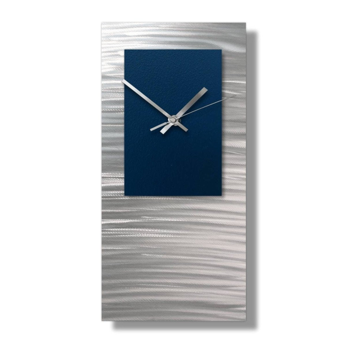 Navy Blue Large Wall Clock – Silver Modern Metal Art & Abstract Sculpture - Modern Elements Metal Art - ME836KS6