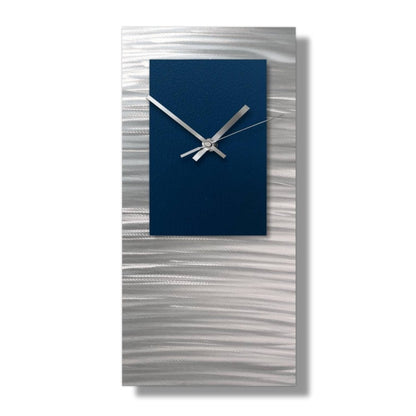 Navy Blue Large Wall Clock – Silver Modern Metal Art & Abstract Sculpture - Modern Elements Metal Art - ME836KS6