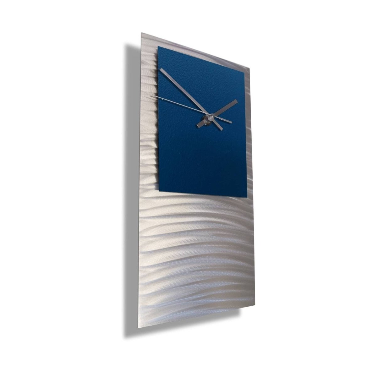 Navy Blue Large Wall Clock – Silver Modern Metal Art & Abstract Sculpture - Modern Elements Metal Art - ME836KS6