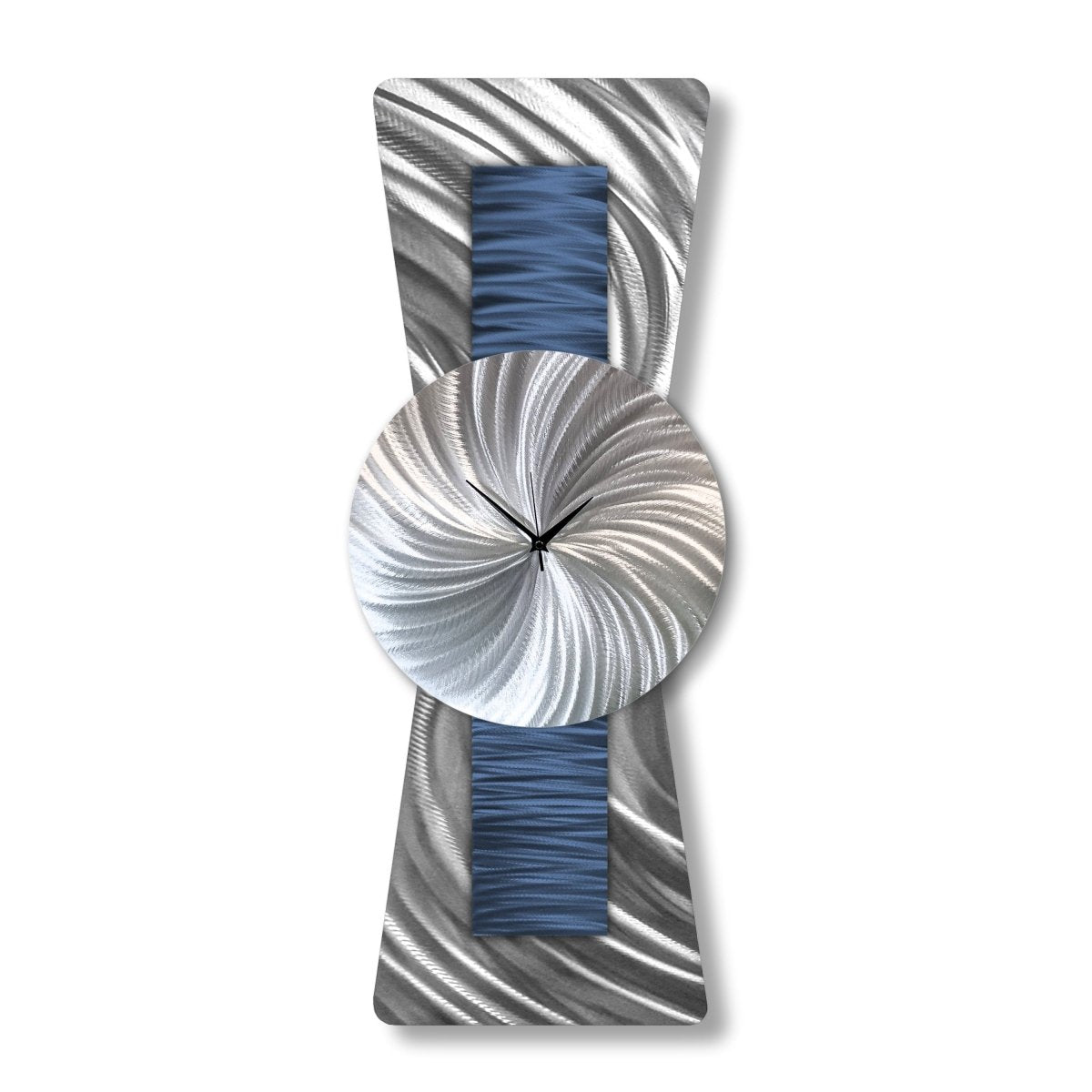 Navy Blue Large Wall Clock – Unusual Modern Silver Clock & Wall Sculpture - Modern Elements Metal Art - ME93828K