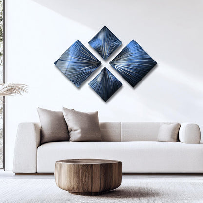 Navy Blue Metal Wall Art – Modern 4 - Piece Wall Set – Abstract Gallery Decor for Home - Modern Elements Metal Art - ME72639923