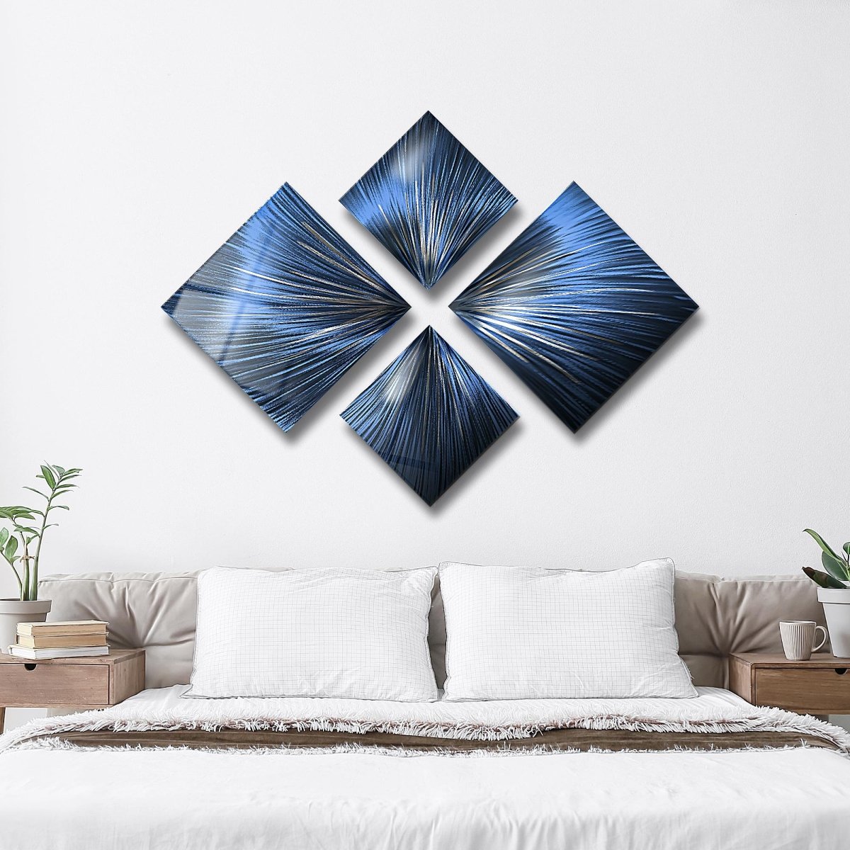 Navy Blue Metal Wall Art – Modern 4 - Piece Wall Set – Abstract Gallery Decor for Home - Modern Elements Metal Art - ME72639923