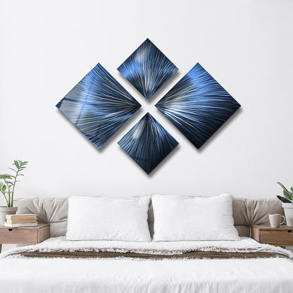 Navy Blue Metal Wall Art – Modern 4 - Piece Wall Set – Abstract Gallery Decor for Home - Modern Elements Metal Art - ME72639923