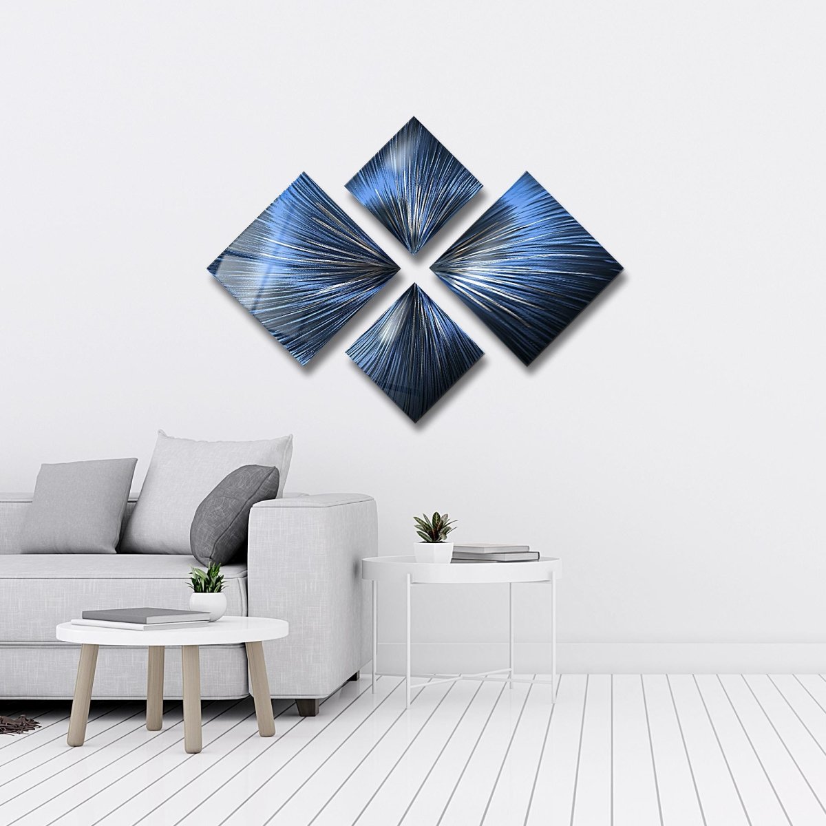 Navy Blue Metal Wall Art – Modern 4 - Piece Wall Set – Abstract Gallery Decor for Home - Modern Elements Metal Art - ME72639923