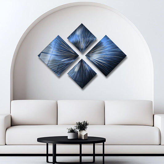 Navy Blue Metal Wall Art – Modern 4 - Piece Wall Set – Abstract Gallery Decor for Home - Modern Elements Metal Art - ME72639923