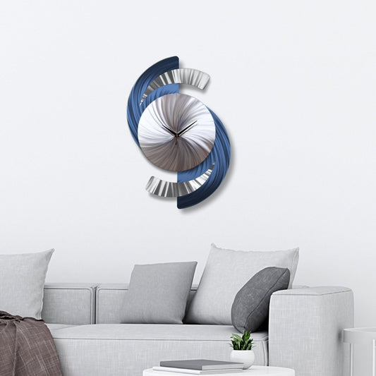 Navy Blue Metal Wall Clock – Modern Clock & Silver Wall Art Sculpture - Modern Elements Metal Art - INV363773V