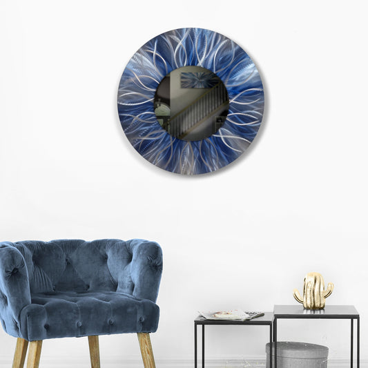 Navy Blue Metal Wall Mirror Titled Radiation - Modern Elements Metal Art - MJ85272728 - 1