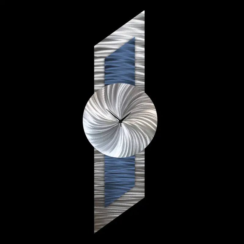 Navy Blue Oversized Metal Wall Clock - Modern Silver Abstract Sculpture for Elegant Home Decor - Modern Elements Metal Art - ME839S6