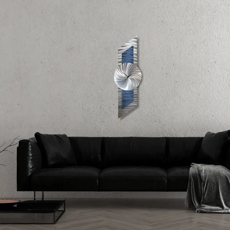 Navy Blue Oversized Metal Wall Clock - Modern Silver Abstract Sculpture for Elegant Home Decor - Modern Elements Metal Art - ME839S6