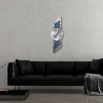Navy Blue Oversized Metal Wall Clock - Modern Silver Abstract Sculpture for Elegant Home Decor - Modern Elements Metal Art - ME839S6