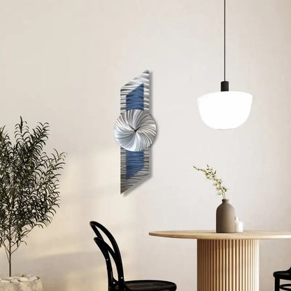 Navy Blue Oversized Metal Wall Clock - Modern Silver Abstract Sculpture for Elegant Home Decor - Modern Elements Metal Art - ME839S6
