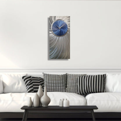 Navy Blue & Silver Wall Clock – Large Modern Clock & Metal Art Sculpture Decor - Modern Elements Metal Art - ME0377228