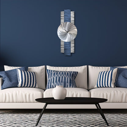 Navy Blue & Silver Wall Clock Modern Abstract Art Clock for Office & Home Decor - Modern Elements Metal Art - INV639965