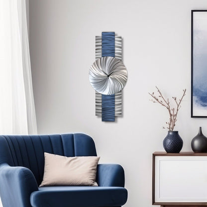 Navy Blue & Silver Wall Clock Modern Abstract Art Clock for Office & Home Decor - Modern Elements Metal Art - INV639965
