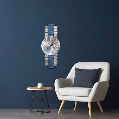 Navy Blue & Silver Wall Clock Modern Abstract Art Clock for Office & Home Decor - Modern Elements Metal Art - INV639965