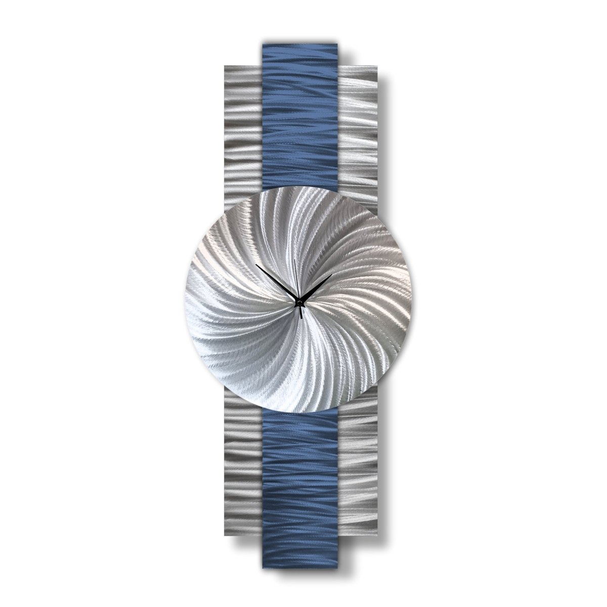Navy Blue & Silver Wall Clock Modern Abstract Art Clock for Office & Home Decor - Modern Elements Metal Art - INV639965