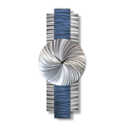 Navy Blue & Silver Wall Clock Modern Abstract Art Clock for Office & Home Decor - Modern Elements Metal Art - INV639965