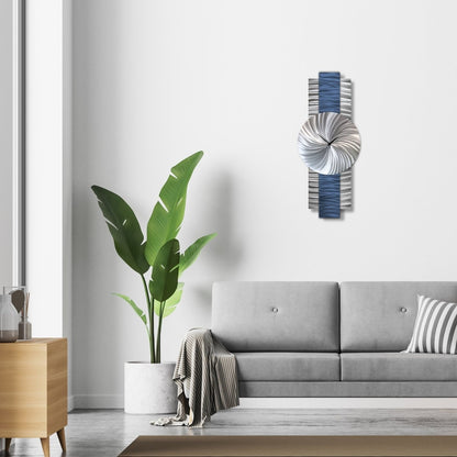 Navy Blue & Silver Wall Clock Modern Abstract Art Clock for Office & Home Decor - Modern Elements Metal Art - INV639965