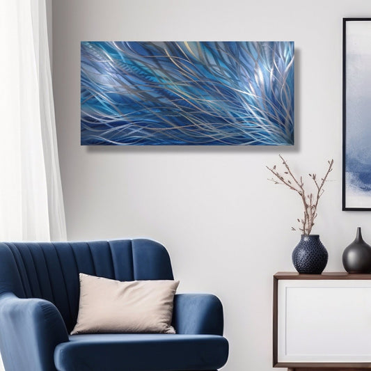 Navy Blue Wall Art – Modern Abstract Wall Panel & Sculpture for Contemporary Decor - Modern Elements Metal Art - HY88638H