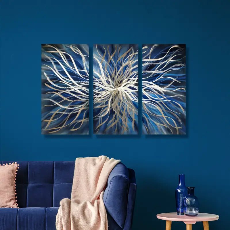 Navy Blue Wall Art Titled "Radiation" (Set of 3) - Modern Elements Metal Art - ME4652181SX