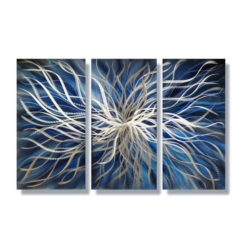 Navy Blue Wall Art Titled "Radiation" (Set of 3) - Modern Elements Metal Art - ME4652181SX