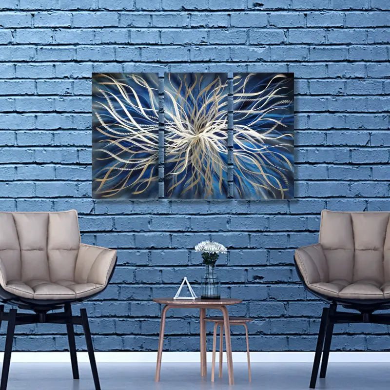 Navy Blue Wall Art Titled "Radiation" (Set of 3) - Modern Elements Metal Art - ME4652181SX