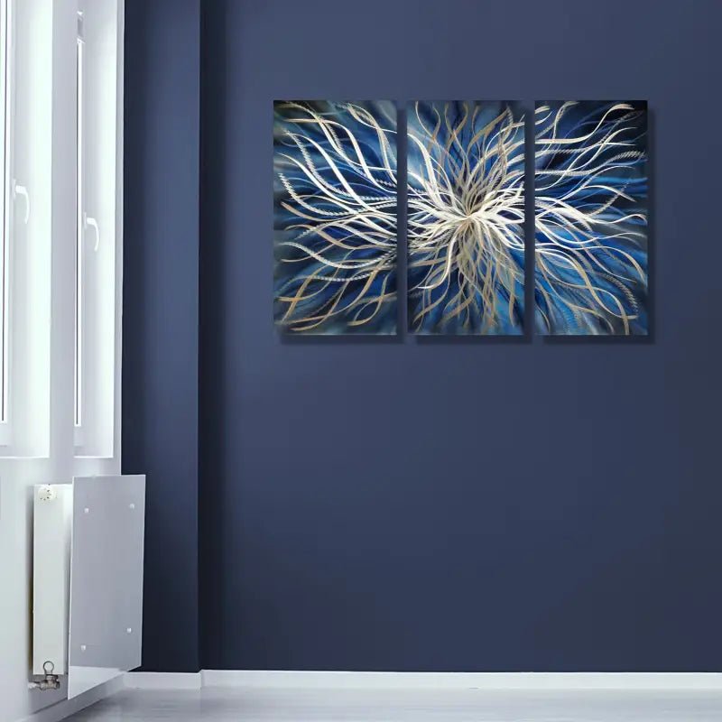 Navy Blue Wall Art Titled "Radiation" (Set of 3) - Modern Elements Metal Art - ME4652181SX
