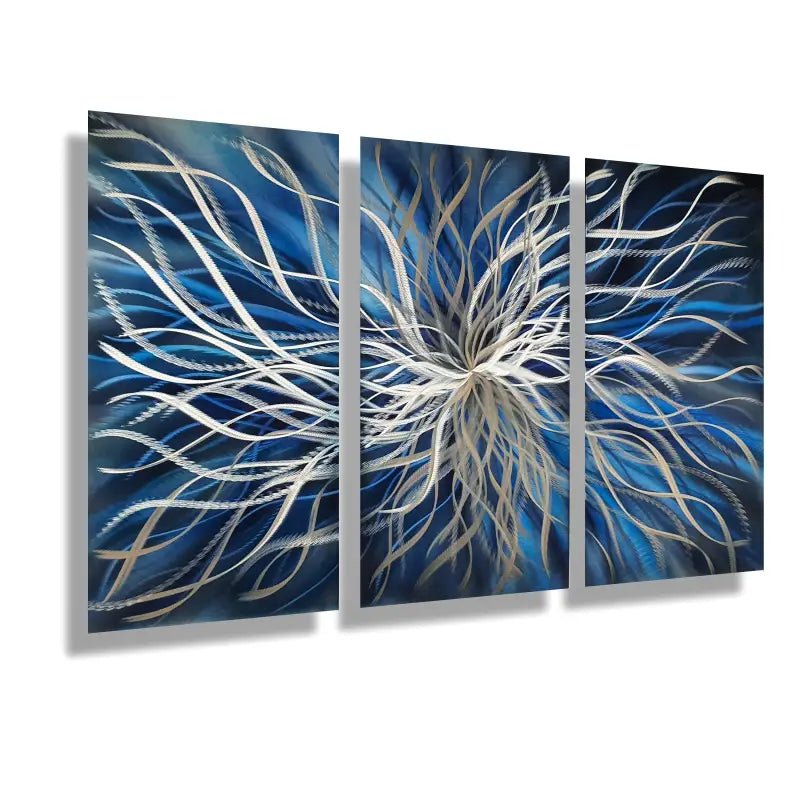 Navy Blue Wall Art Titled "Radiation" (Set of 3) - Modern Elements Metal Art - ME4652181SX