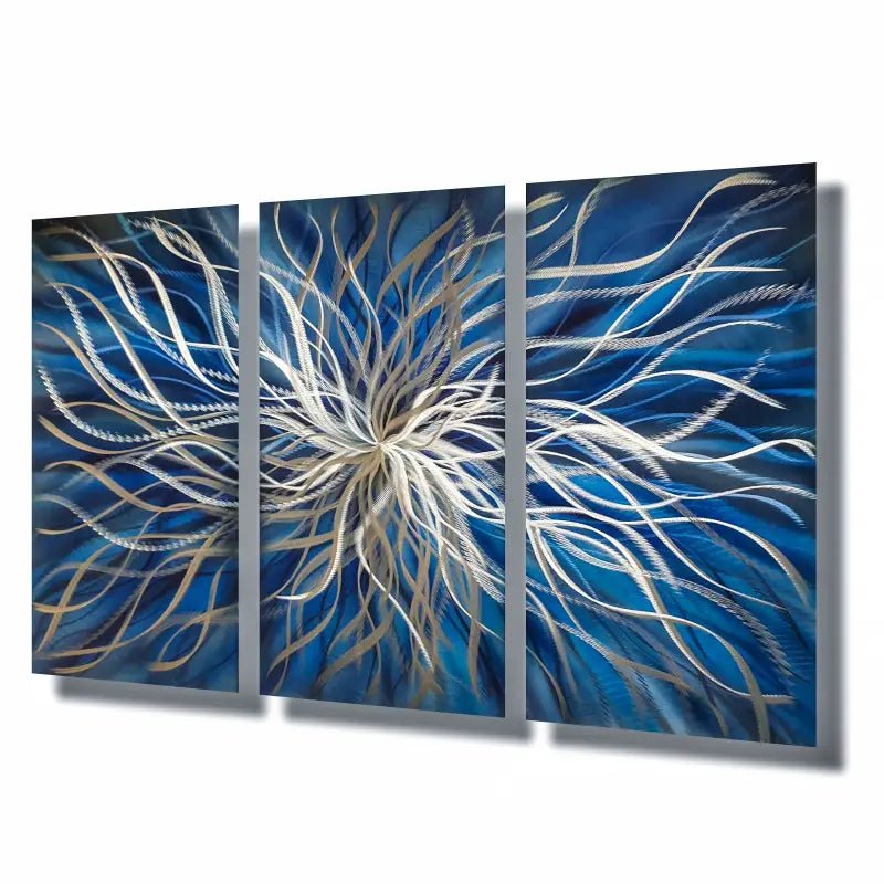 Navy Blue Wall Art Titled "Radiation" (Set of 3) - Modern Elements Metal Art - ME4652180SX