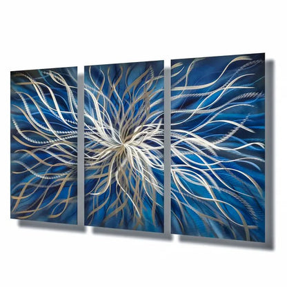 Navy Blue Wall Art Titled "Radiation" (Set of 3) - Modern Elements Metal Art - ME4652180SX