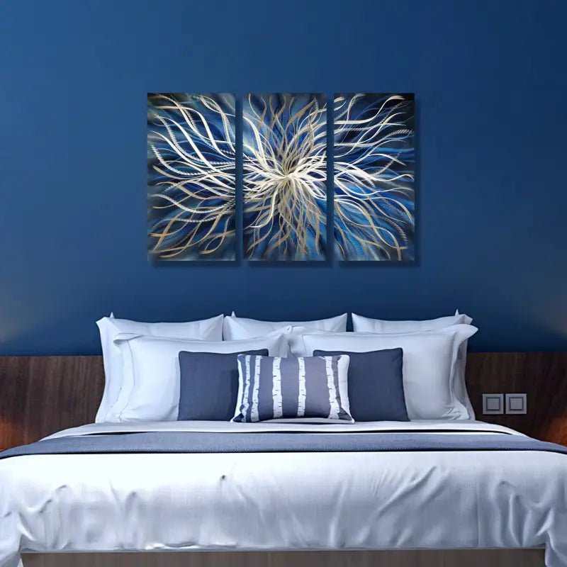 Navy Blue Wall Art Titled "Radiation" (Set of 3) - Modern Elements Metal Art - ME4652181SX