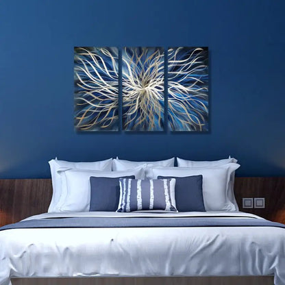 Navy Blue Wall Art Titled "Radiation" (Set of 3) - Modern Elements Metal Art - ME4652181SX