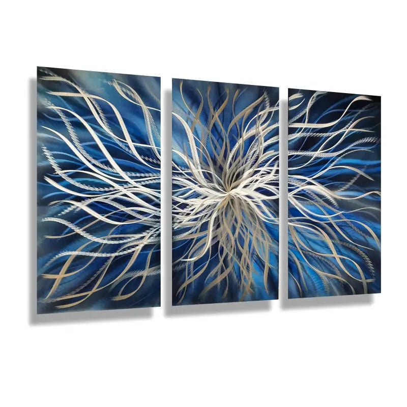 Navy Blue Wall Art Titled "Radiation" (Set of 3) - Modern Elements Metal Art - ME4652181SX