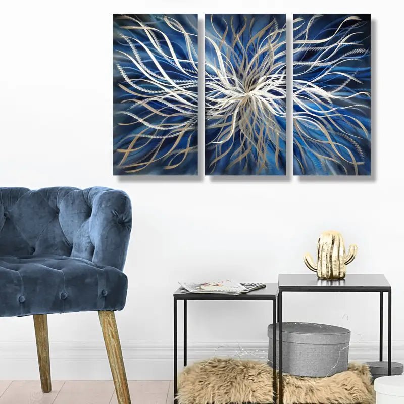 Navy Blue Wall Art Titled "Radiation" (Set of 3) - Modern Elements Metal Art - ME4652181SX
