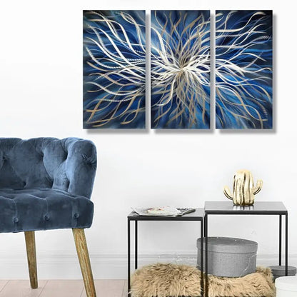 Navy Blue Wall Art Titled "Radiation" (Set of 3) - Modern Elements Metal Art - ME4652181SX