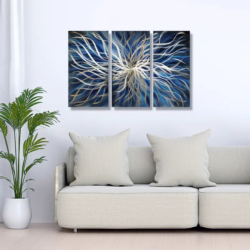 Navy Blue Wall Art Titled "Radiation" (Set of 3) - Modern Elements Metal Art - ME4652181SX