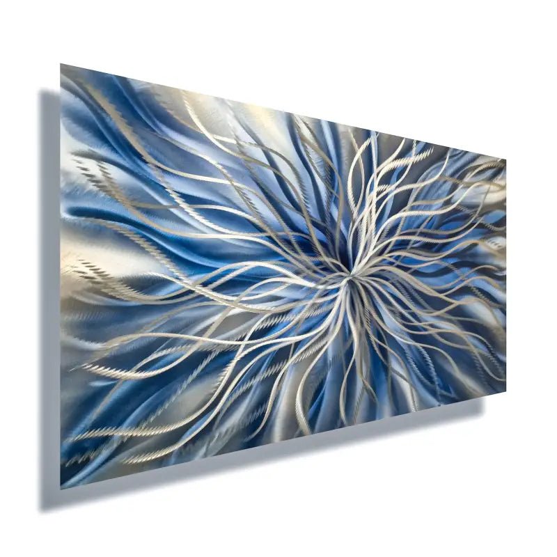 Huge Handmade Blue Abstract Metal Wall Sculpture – 7 Panels, Modern Art, Signed By Artist, 68x24 Inches