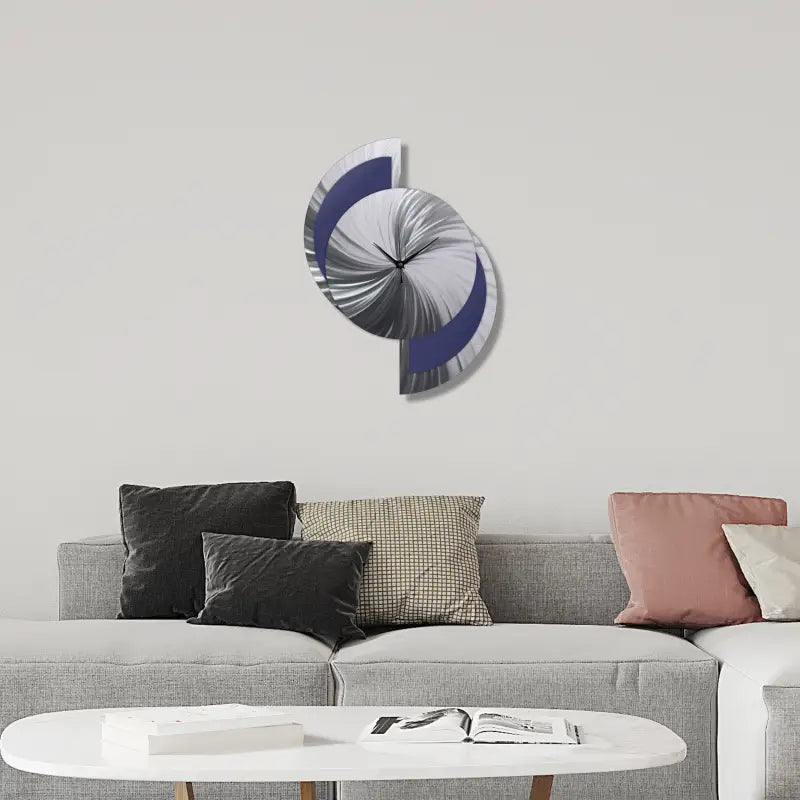 Navy Blue Wall Clock Tited "Elliptica" (Navy Blue Edition) - Modern Elements Metal Art