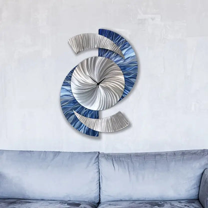 Navy Blue Wall Clock Titled "Elliptical" - Modern Elements Metal Art