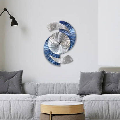 Navy Blue Wall Clock Titled "Elliptical" - Modern Elements Metal Art - 47857856824
