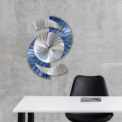 Navy Blue Wall Clock Titled "Elliptical" - Modern Elements Metal Art - 47857856824