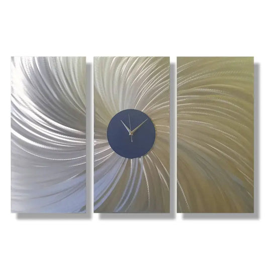 Navy Blue Wall Decor Large Clock Modern Metal Elements Art