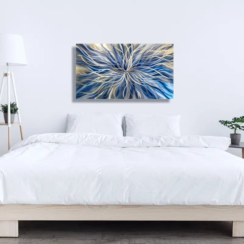 Navy Blue Wall Decor Metal Art Abstract Paintings Modern Elements